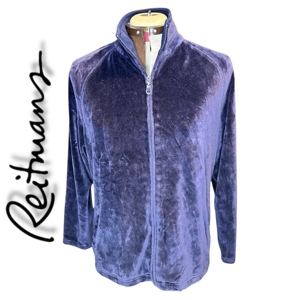Reitmans XL Velour Zip-Up Jacket - Luxurious Comfort in Dark Blue